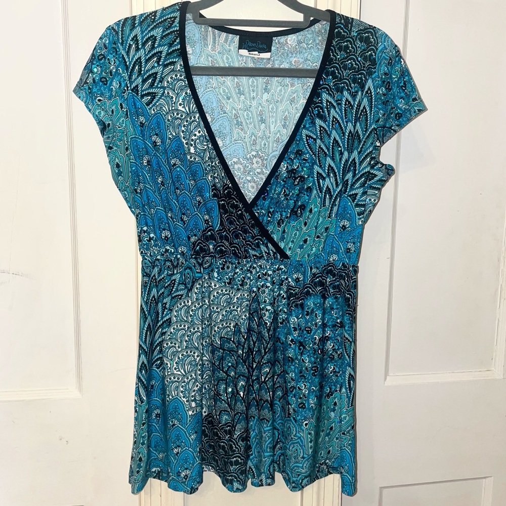 Stunning Blue Sparkly Peacock Dream Dance U.S.A. Top